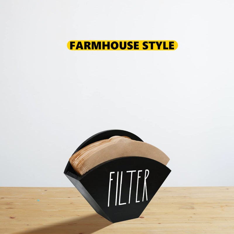 CHONIC Farmhouse Wood Coffee Filter Holder - Wall Mounted Cone Filter Dispenser for Coffee Bar Decor (Black) - Image 3