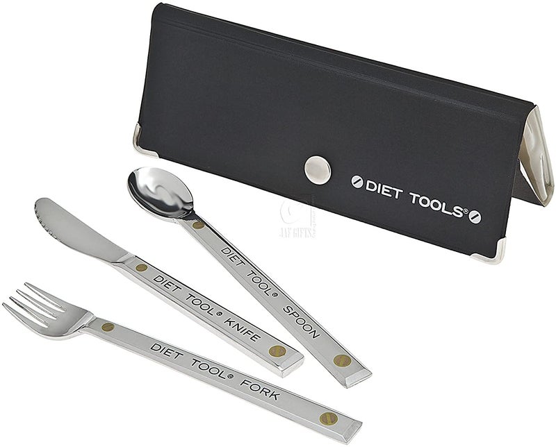 Godinger Godinger Diet Tools Weight Loss Portion Management Control Silverware Cutlery Tableware Utensils  3 Piece Set of Spoon Fork and Knife with Included Storage Case 