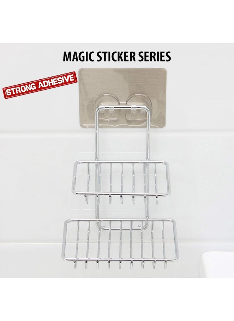 SGMSC SGMSC Wall Mounted Double Layer soap Dish Holder Stainless Steel Wall Hanging Soap Storage Rack for Kitchen Bathroomwith Self Adhesive Magic StickerSilver  - Image 3