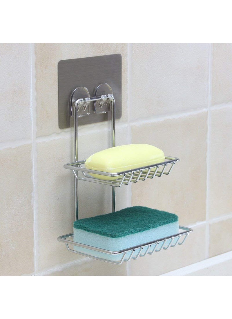 SGMSC SGMSC Wall Mounted Double Layer soap Dish Holder Stainless Steel Wall Hanging Soap Storage Rack for Kitchen Bathroomwith Self Adhesive Magic StickerSilver  - Image 5