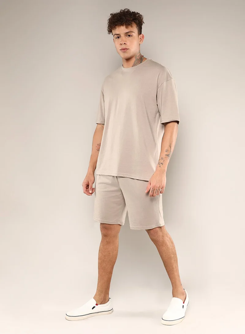كامبوس سوترا Men's Coin Grey Solid Oversized Co-Ord Set