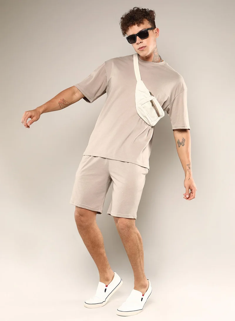 كامبوس سوترا Men's Coin Grey Solid Oversized Co-Ord Set