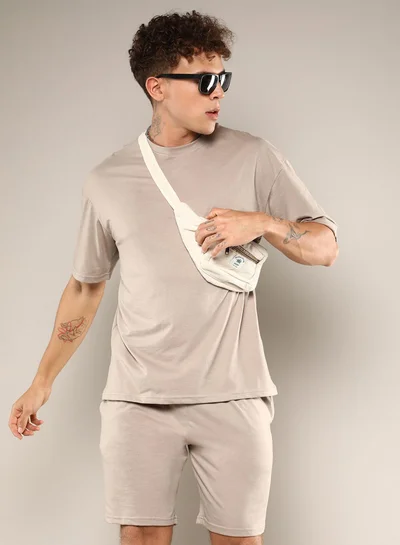 Campus Sutra Men's Coin Grey Solid Oversized Co-Ord Set