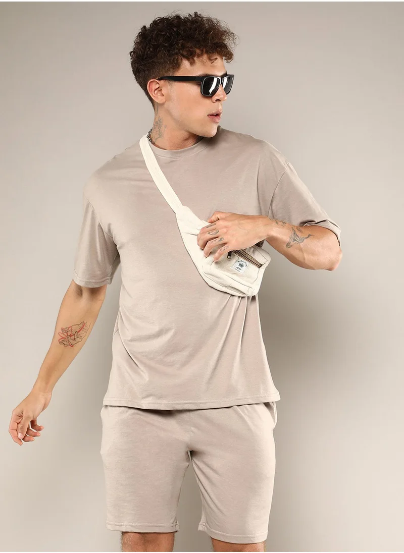 Campus Sutra Men's Coin Grey Solid Oversized Co-Ord Set