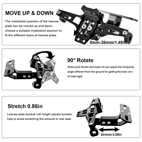 LKV Universal Motorcycle License Plate Bracket with LED Light Fender Eliminator Kit,CNC Aluminum Motorcycle License Plate Holder Mount - Image 5