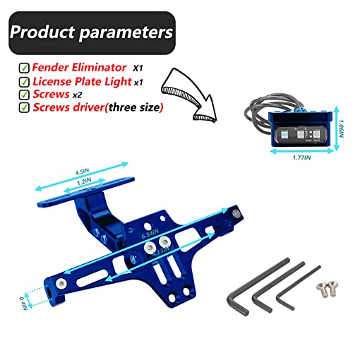 LKV Universal Motorcycle License Plate Bracket with LED Light Fender Eliminator Kit,CNC Aluminum Motorcycle License Plate Holder Mount - Image 2