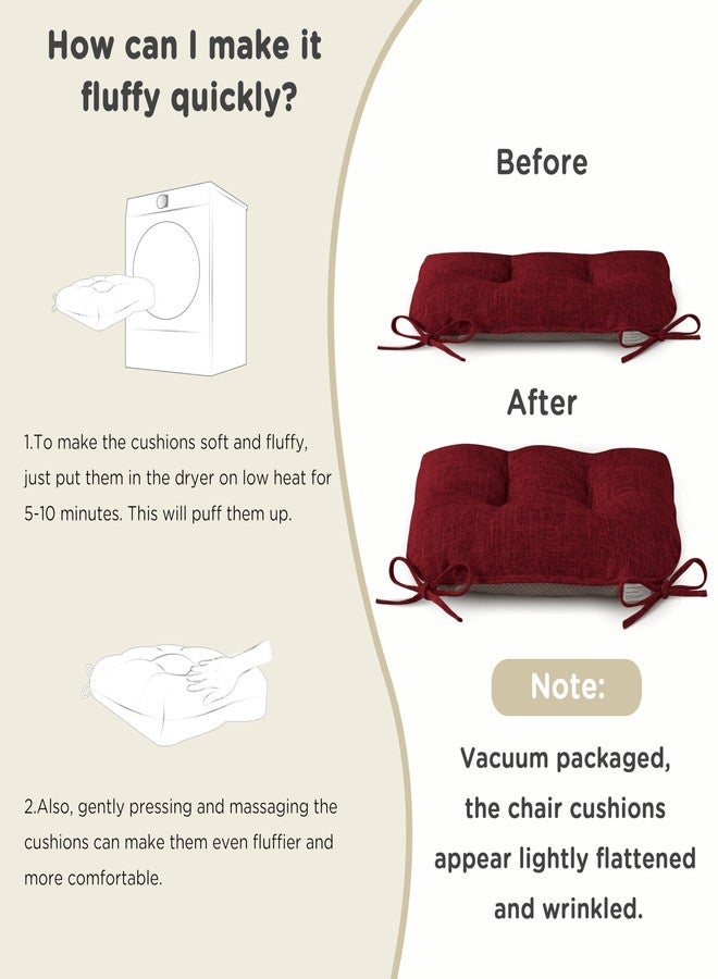 AddGrace Chair Cushions for Dining Chairs Set of 1 Kitchen Seat Cushions with Ties and Non Slip Backing Tufted Indoor Seat Pad for Kitchen Dining Room 18" x 17" x 3" Burgundy - Image 5