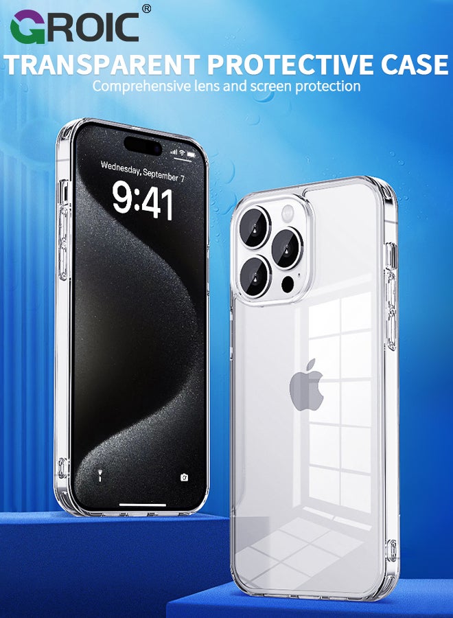 GROIC Compatible with iPhone 15 Pro Case, Anti-Fingerprint Technology Easy to Hold Feels Velvety Soft Prevents Oily Smudges Tempering Glass Phone Cover for Women Men - Image 2