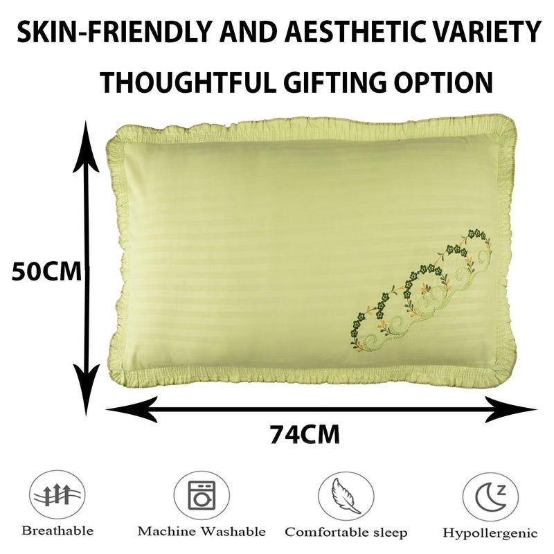 Kuber Industries Pillow Cover | Cotton Pillow Cover Set | Pillow Cover Set for Bedroom | Lining Embroidery Pillow Cover Set | 2 Piece Set | Parrot Green - Image 3