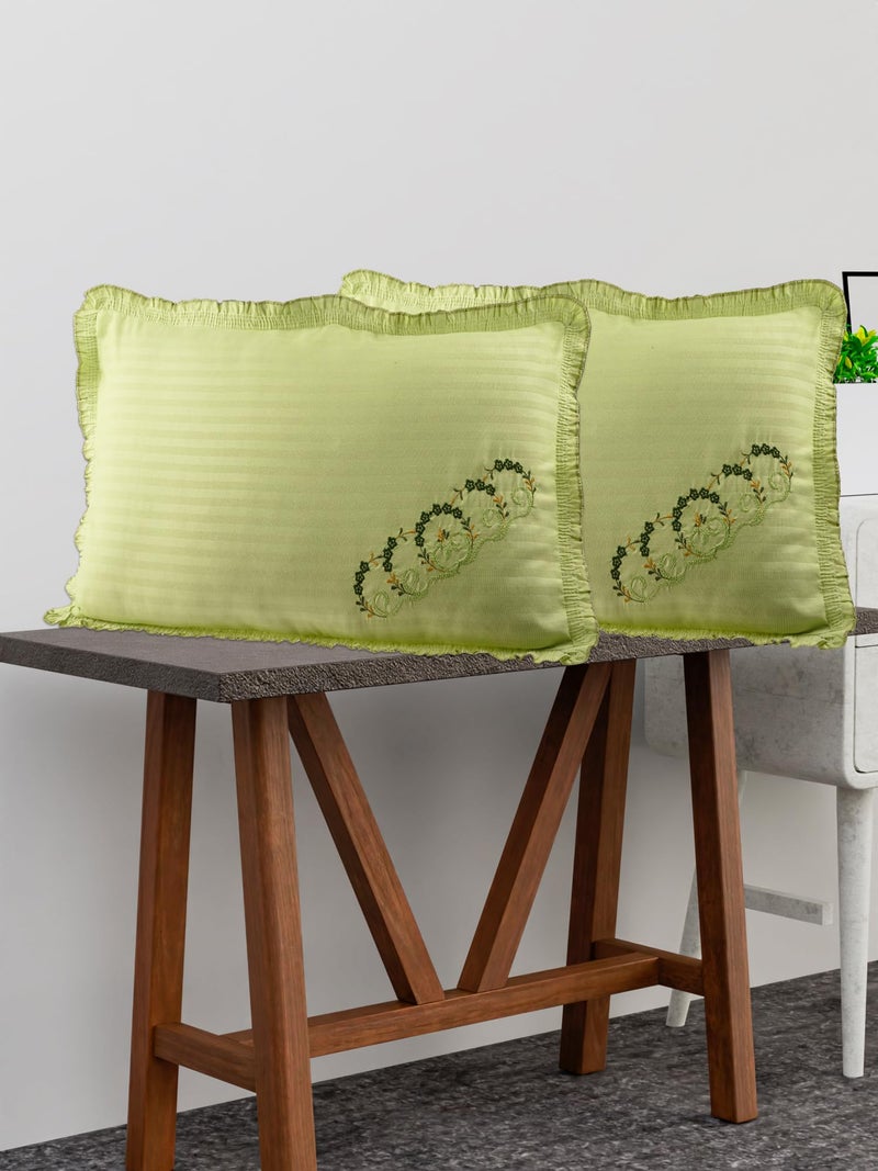 Kuber Industries Pillow Cover | Cotton Pillow Cover Set | Pillow Cover Set for Bedroom | Lining Embroidery Pillow Cover Set | 2 Piece Set | Parrot Green - Image 2