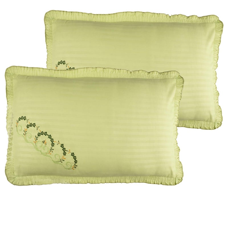 Kuber Industries Pillow Cover | Cotton Pillow Cover Set | Pillow Cover Set for Bedroom | Lining Embroidery Pillow Cover Set | 2 Piece Set | Parrot Green - Image 1