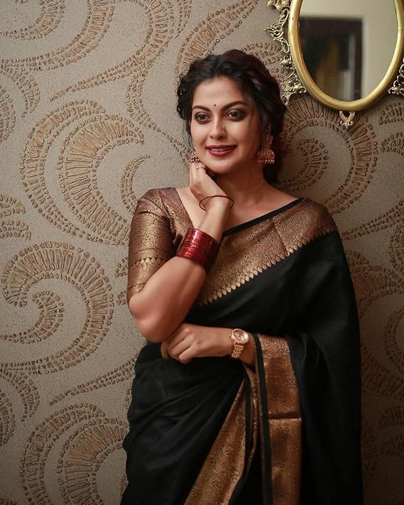 C J Enterprise Women's Pure Soft Kanjivaram Silk Saree for Wedding Kanchipuram Pattu Sarees Banarasi Cotton Latest Sari With Blouse Piece Design Wear ladies new sadi Party 2024 (Yatri-51) (Black) - Image 2