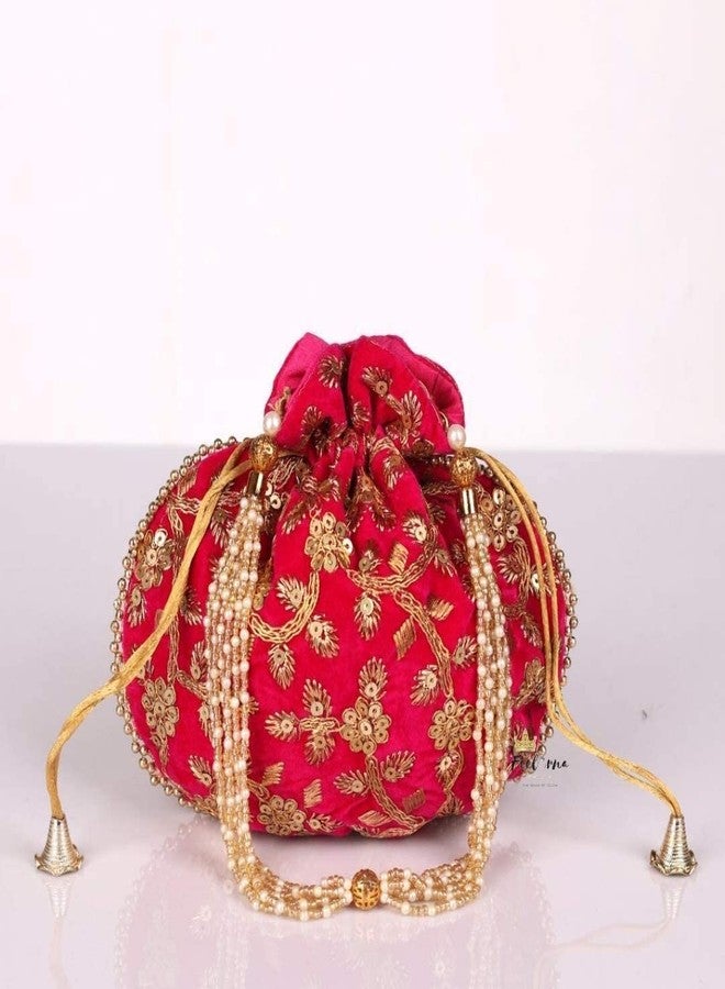 STLYZ Traditional Velvet Potli Bag For Women, Embroidered Potli Handbag Wristlets Ethnic Bridal Potli Batwa Bag For Ladies For Wedding Return Gifts (Pack of 3) (VelvetPotli_Packof3) - Image 4
