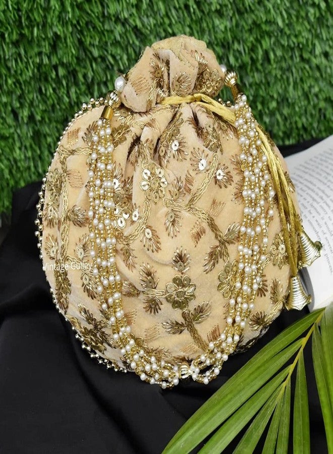 STLYZ Traditional Velvet Potli Bag For Women, Embroidered Potli Handbag Wristlets Ethnic Bridal Potli Batwa Bag For Ladies For Wedding Return Gifts (Pack of 3) (VelvetPotli_Packof3) - Image 5