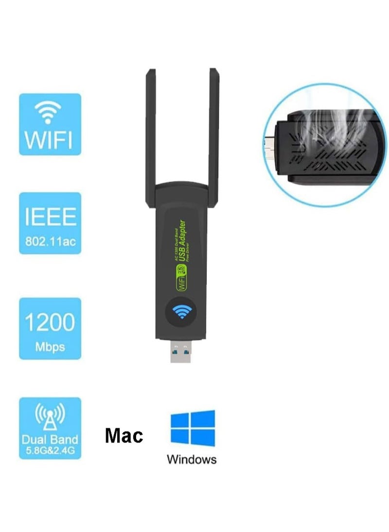 1300Mbps ثنائي النطاق 2.4G/5G لاسلكي USB 3.0 واي فاي محول واي فاي دونغل محول الشبكة اللاسلكية لنظام التشغيل Windows 11/10/8/7 Mac iOS