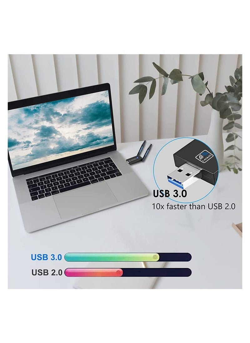 1300Mbps ثنائي النطاق 2.4G/5G لاسلكي USB 3.0 واي فاي محول واي فاي دونغل محول الشبكة اللاسلكية لنظام التشغيل Windows 11/10/8/7 Mac iOS