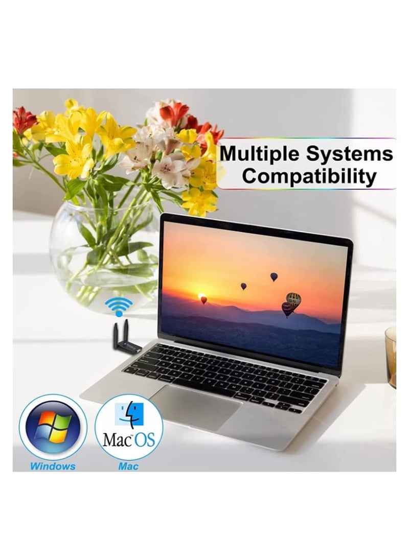 1300Mbps ثنائي النطاق 2.4G/5G لاسلكي USB 3.0 واي فاي محول واي فاي دونغل محول الشبكة اللاسلكية لنظام التشغيل Windows 11/10/8/7 Mac iOS