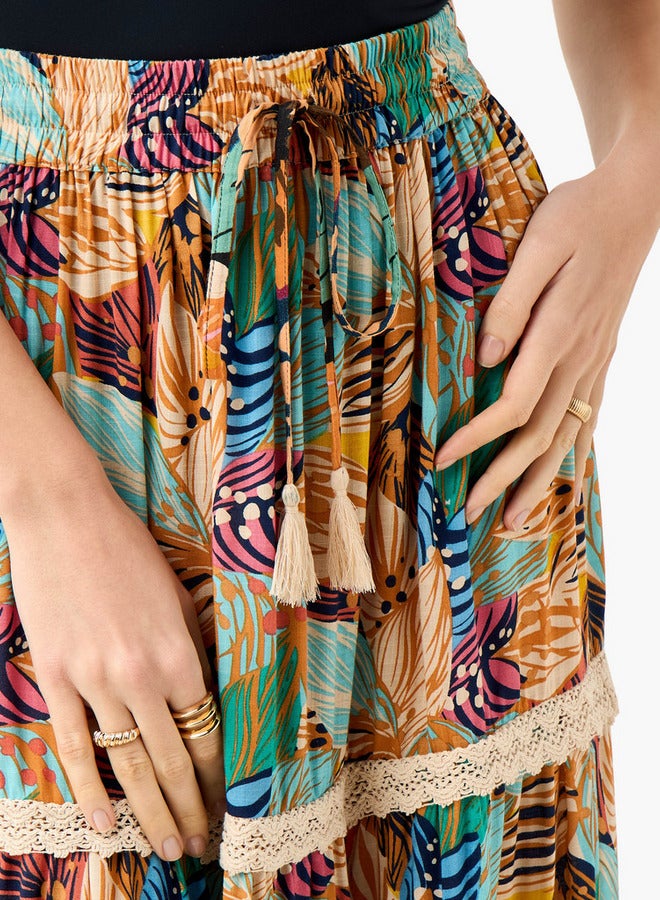 سبلاش فيڤ تنورة ماكسي بطبقات وطبعة زهور وخصر مطاطي - Image 4