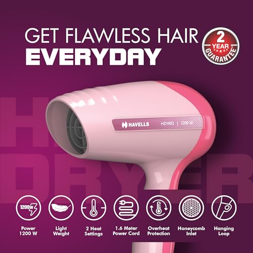Havells 1200W Powerful Hair Dryer|Overheat Protection|2 Heat Settings (Hot/Warm)|Heat Balance Technology|Premium Pink|Your Perfect Blow Dry Companion For Effortless Hair Styling|Hd1903-1200 Watts - Image 3