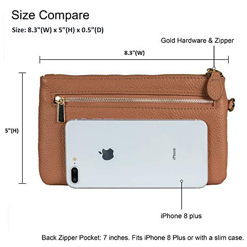 befen Women's Genuine Italian Leather Wristlet Clutch Wallet Purse, Gold Zipper (Camel) - Image 4