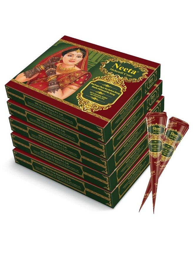 Neeta Mehendi Cones For Hand 12 Pcs In 1 Box (Pack Of 5) Bridal Mehndi Cones Natural Mehendi Cone For Wedding, Hand Designing, Reddish Brown Color Long Lasting Niddle Cones For Women - Image 1