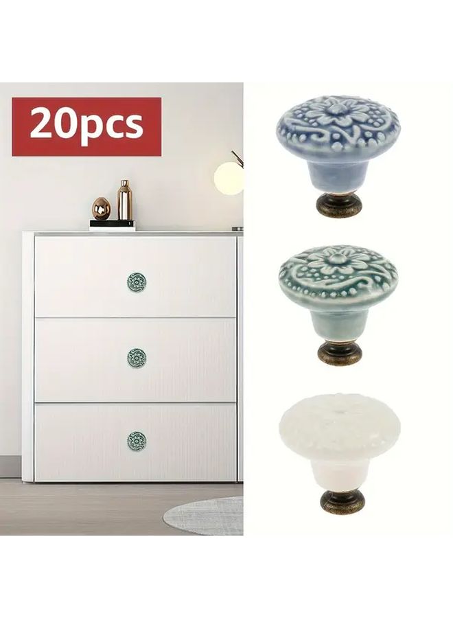 20 Green Vintage Ceramic Knob Set with Screws Polished Finish for Cabinets Dressers - Image 3