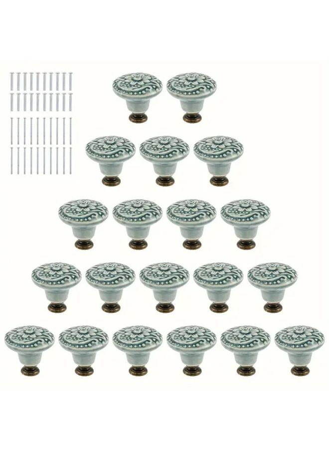 20 Green Vintage Ceramic Knob Set with Screws Polished Finish for Cabinets Dressers - Image 5