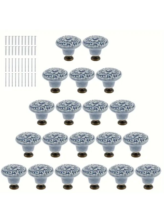 20 Green Vintage Ceramic Knob Set with Screws Polished Finish for Cabinets Dressers - Image 1