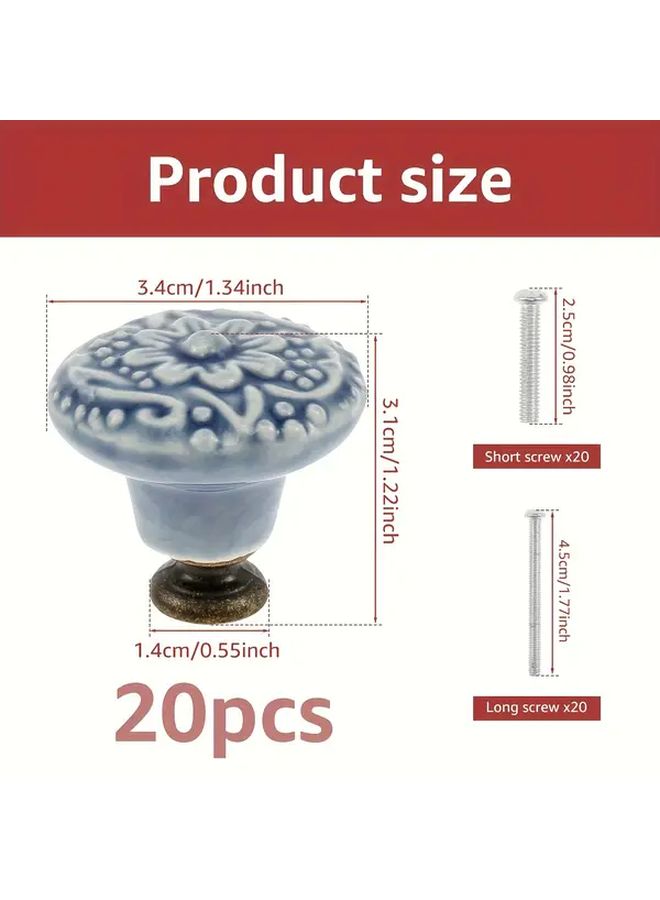 20 Green Vintage Ceramic Knob Set with Screws Polished Finish for Cabinets Dressers - Image 2