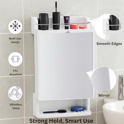 Well Set Rich Look Bathroom Mirror Cabinet (White) | Wall Mounted Strong Plastic Storage Organizer with Shelves | Durable Bathroom Mirror Cabinet for Toiletries & Accessories - Image 4