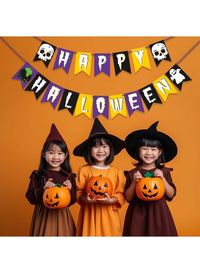 Wobbox Halloween Bunting Banner Yellow and Purple Happy Halloween, Party Decoration Set of One, Pre-Strung - Image 5