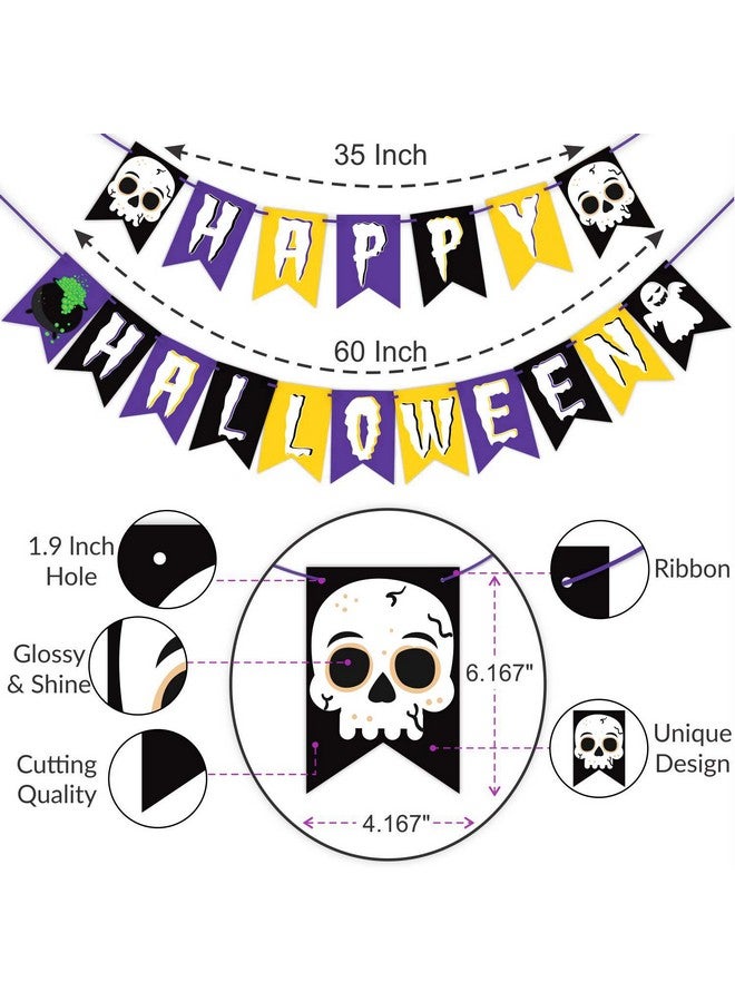 Wobbox Halloween Bunting Banner Yellow and Purple Happy Halloween, Party Decoration Set of One, Pre-Strung - Image 3