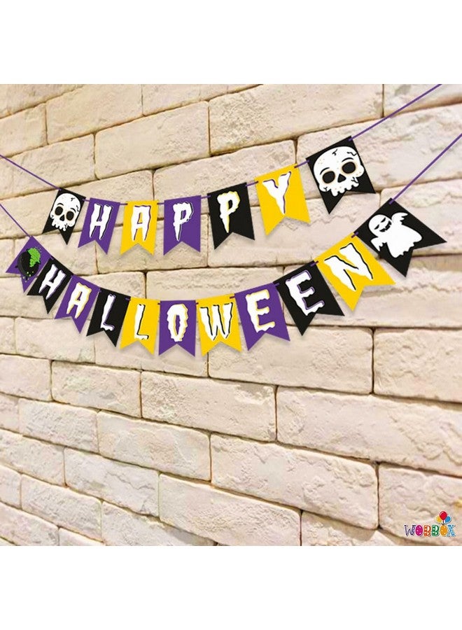 Wobbox Halloween Bunting Banner Yellow and Purple Happy Halloween, Party Decoration Set of One, Pre-Strung - Image 4