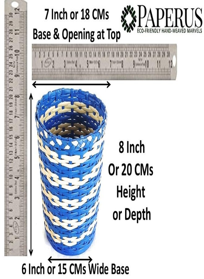 Sonas Creation Paperus, Blue & Beige, Small Size, 8 Inch Tall, 5 Liter, Dustbin for Bedrooms, Waste Basket, Indoor Planter, Paper Bin, Eco Friendly, Sustainable, Handmade, of Paper Ropes - Image 2