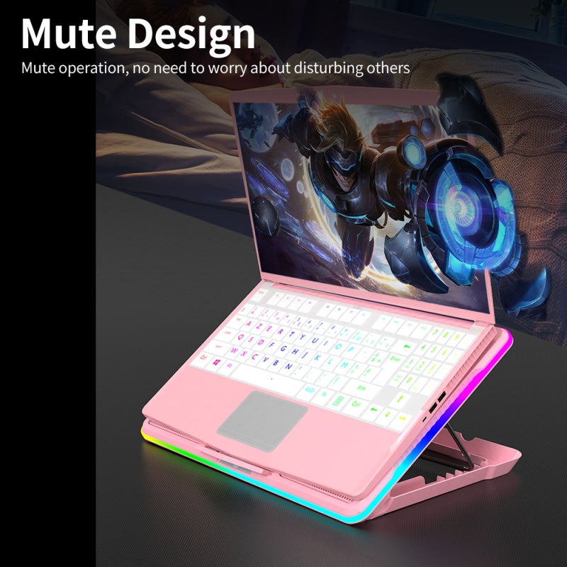 Pink Laptop Cooler: 7-Level Adjustable Angle - High-Speed Turbo Fans For Rapid Heat Dissipation, RGB Lighting For Immersive Gaming, Mute Operation, Dual USB Ports For External Devices - Image 3
