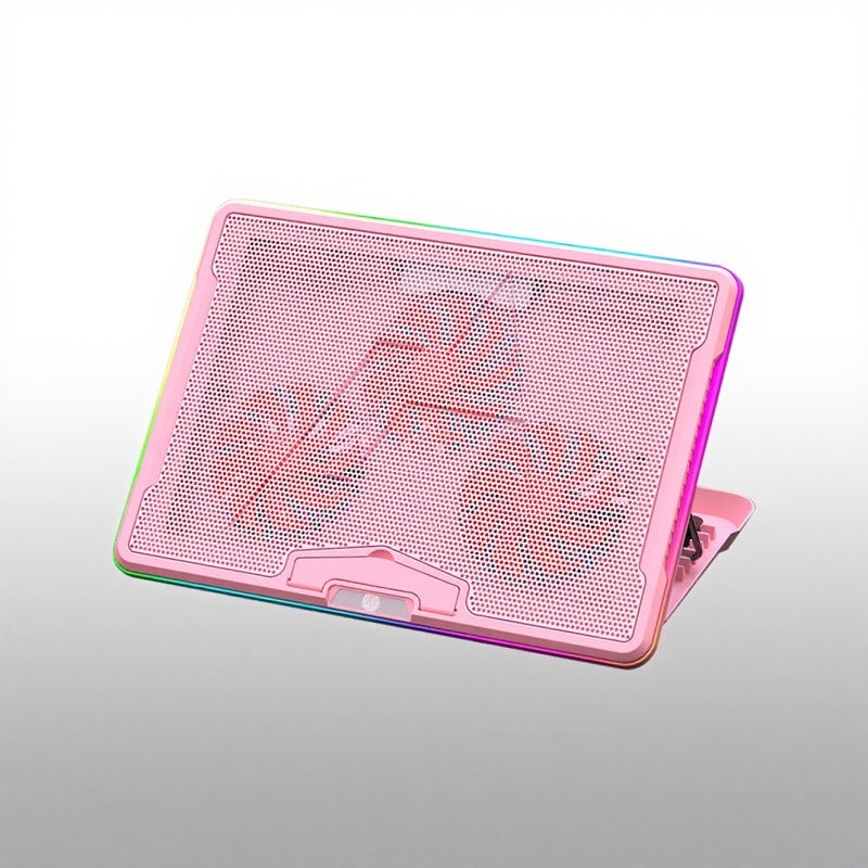 Pink Laptop Cooler: 7-Level Adjustable Angle - High-Speed Turbo Fans For Rapid Heat Dissipation, RGB Lighting For Immersive Gaming, Mute Operation, Dual USB Ports For External Devices - Image 1