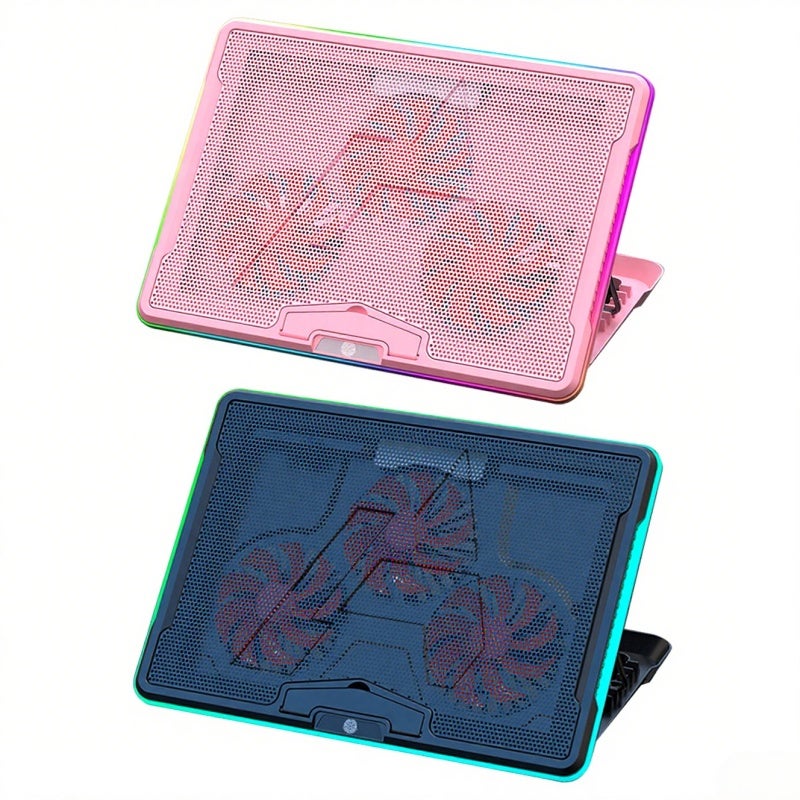 Pink Laptop Cooler: 7-Level Adjustable Angle - High-Speed Turbo Fans For Rapid Heat Dissipation, RGB Lighting For Immersive Gaming, Mute Operation, Dual USB Ports For External Devices - Image 5