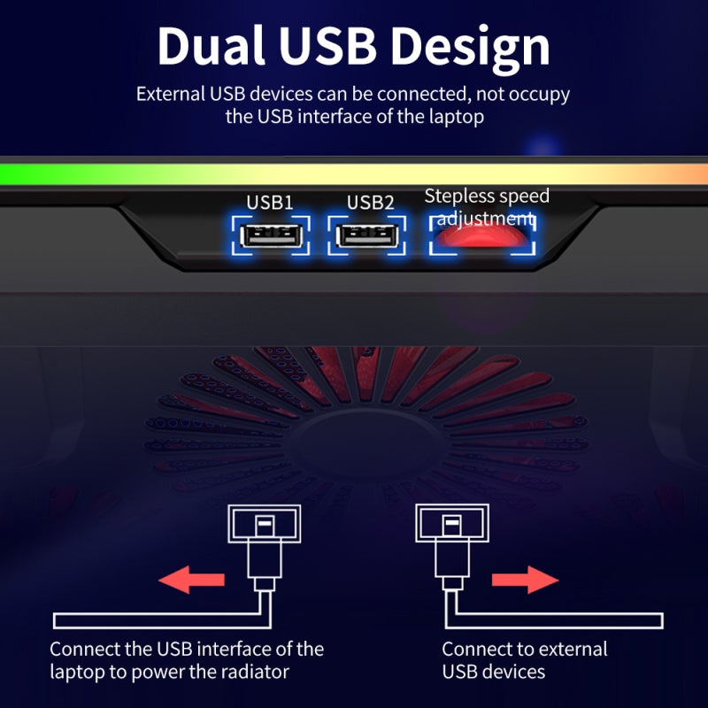 Pink Laptop Cooler: 7-Level Adjustable Angle - High-Speed Turbo Fans For Rapid Heat Dissipation, RGB Lighting For Immersive Gaming, Mute Operation, Dual USB Ports For External Devices - Image 4