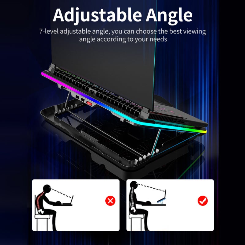Pink Laptop Cooler: 7-Level Adjustable Angle - High-Speed Turbo Fans For Rapid Heat Dissipation, RGB Lighting For Immersive Gaming, Mute Operation, Dual USB Ports For External Devices - Image 2