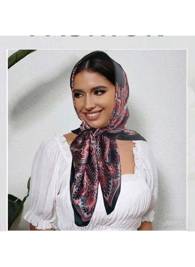 Hexchasty 35”Head Scarf Satin Silk Like Hair Scarf Large Square Head Scarves Bandana Head Wraps Headscarfs for Women Green, A-black Mixed, 35 x 35 inch - Image 4