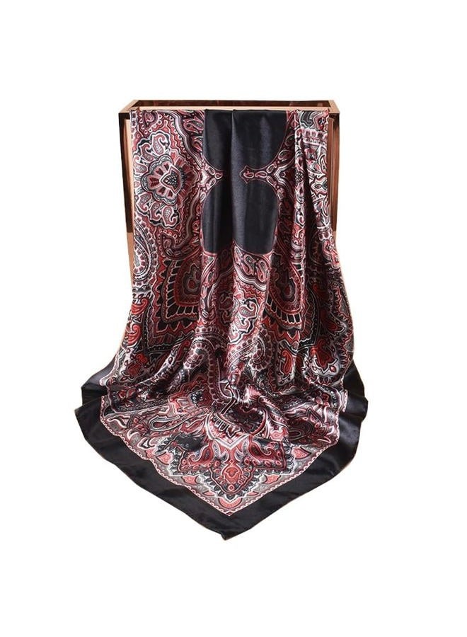 Hexchasty 35”Head Scarf Satin Silk Like Hair Scarf Large Square Head Scarves Bandana Head Wraps Headscarfs for Women Green, A-black Mixed, 35 x 35 inch - Image 2