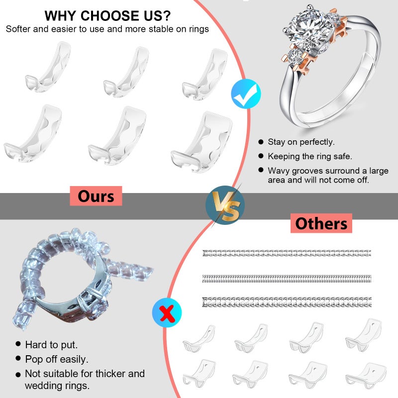 Haiou Invisible Ring Size Adjuster for Loose Rings - Transparent TPU Jewelry Tightener to Resize Ring Smaller, Non-Slip Ring Guard Clip for Women Men, 6 Easy-Clip & 6 Coil Adjusters - Image 3