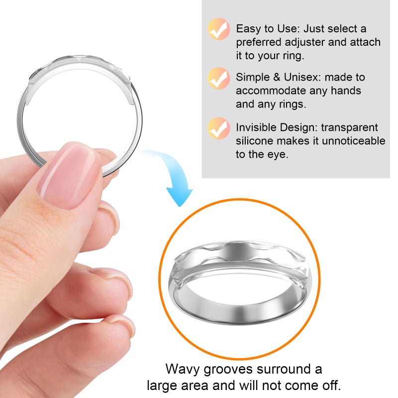 Haiou Invisible Ring Size Adjuster for Loose Rings - Transparent TPU Jewelry Tightener to Resize Ring Smaller, Non-Slip Ring Guard Clip for Women Men, 6 Easy-Clip & 6 Coil Adjusters - Image 2