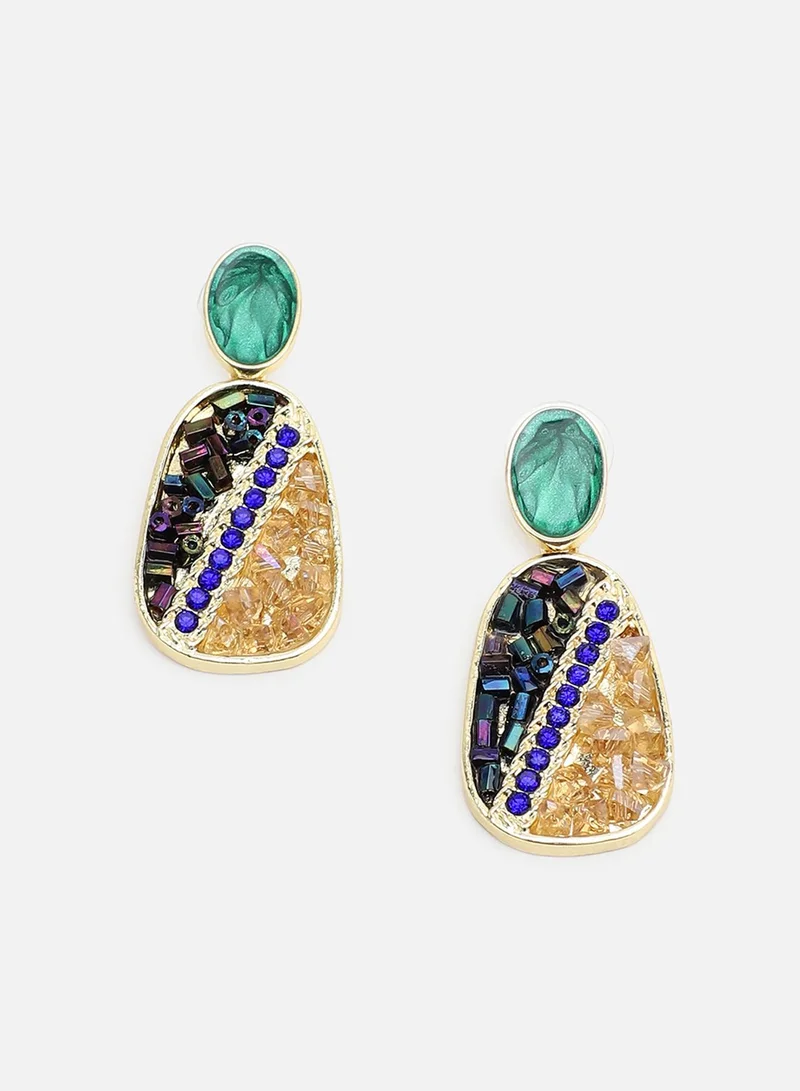 سوهي قرط متدلي من الحجر مصمم للحفلات مطلي بالذهب