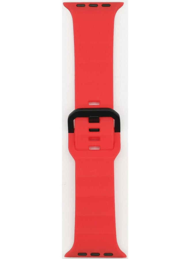 Silicone Sport Watchband Suitable For Apple Watch Ultra Iron Buckle Wave Design Fashionable Strap For Men And Women-Color:Red - Image 1