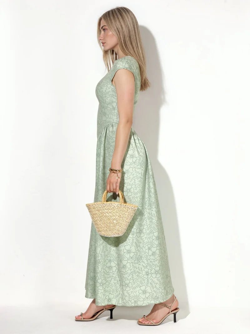 Hiccup Sage Green Boat Neck Floral Jacquard Maxi Dress for Women | Best Price UAE