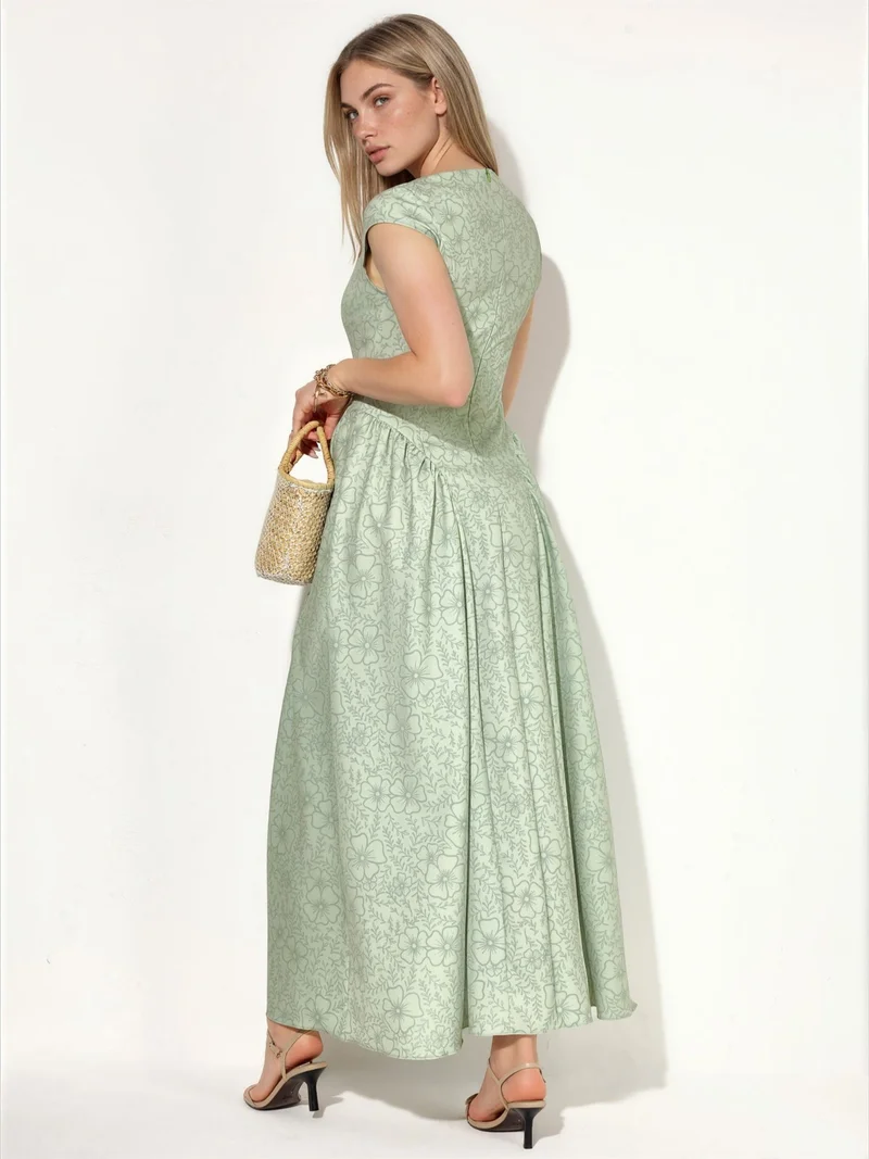 Hiccup Sage Green Boat Neck Floral Jacquard Maxi Dress for Women | Best Price UAE