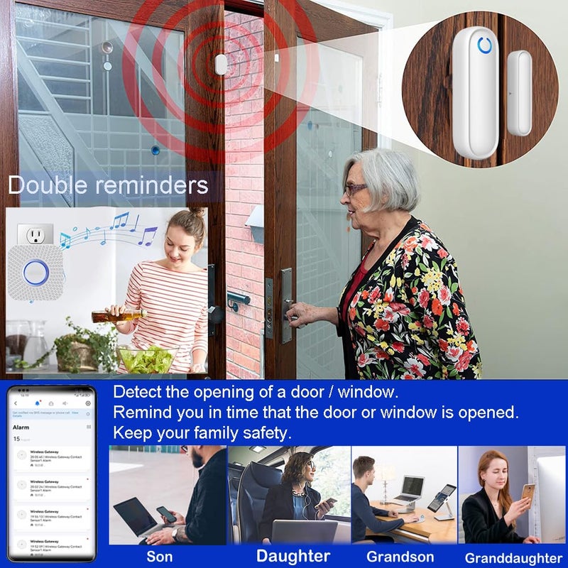 YisTech Caregiver Pager WiFi Door Alarms for Dementia Patients with Phone App,WiFi Smart Door Sensor Alarm for Kid Safety/Home Security/Elderly/Business/Store/Mailbox(2 Sensor 1 Gateway) - Image 2
