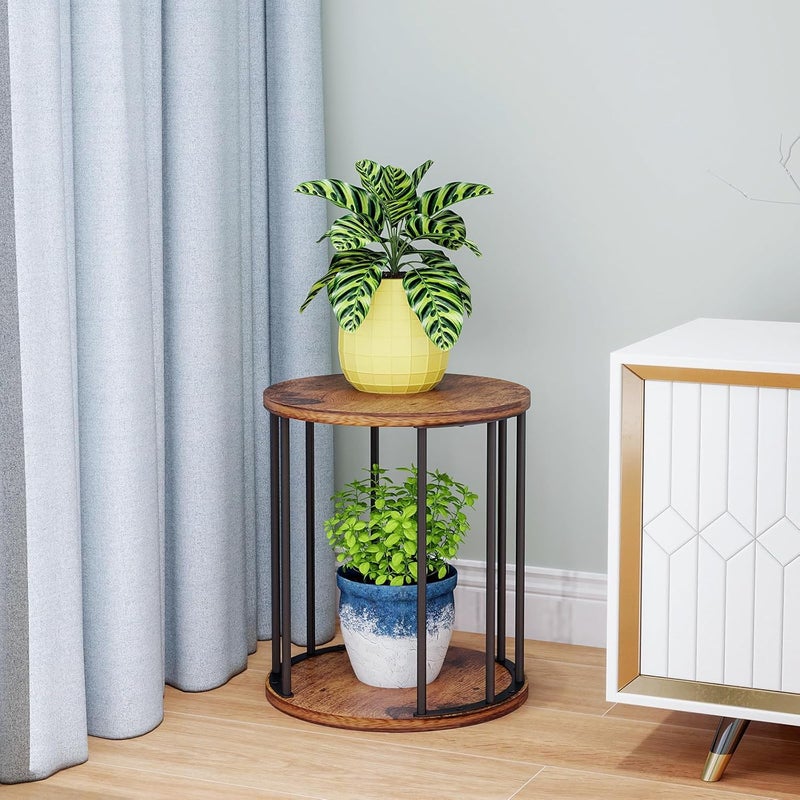 HDANI Set of 3 Round Metal Plant Stands 35/45/55 cm, Solid and Sturdy Flower Stand for Living Room, Garden, Balcony, Wooden Flower Stool, Vintage Brown and Black - Image 3