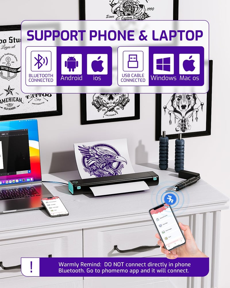 Phomemo Tattoo Stencil Printer, M08F Bluetooth Tattoo Machines Tattoo Printer,Compatible with Phone/Tablet/PC, Tattoo Supplies for Tattoo Artists & Beginners, Black - Image 3